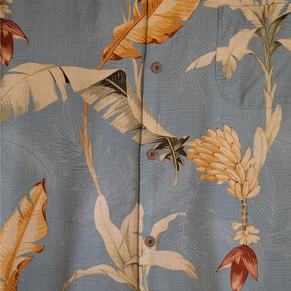 Tommy Bahama Shirt Mens XXL Blue 100% Silk Banana Leaf Tropical Hawaiian Camp - Picture 3 of 11